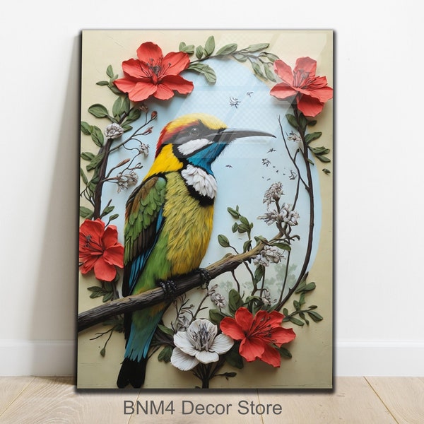 Bee eater Tempered Glass Wall Art, Kids Room Wall Decor, Floral Decor, Natural Bee eater Glass Print, Animal Print, Banksy Themed Bee eater