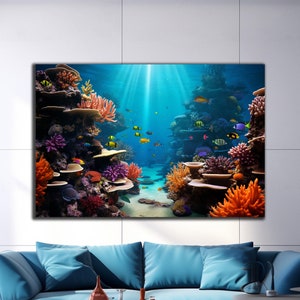 Tempered Glass Under Sea Wall Art | Aquarium Wall Decor | Glass Printing | Extra Large Wall Art | Wall Hanging | Fish Wall Art Under Sea Art