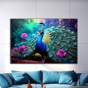 Tempered Glass Peacock Wall Art | Peacock Glass Decor | Wall Hangings | Peacock and Nature Wall Art | Animal Glass Art | Housewarming Gift