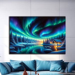 Nordlichter gehärtetes Glas | Nordlichter Poster | Wandbehang | Unikat Landschaft | Sternenhimmelglas| Großes Wandbild | Geschenk für Sie