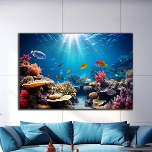Tempered Glass Under Sea Wall Art | Aquarium Wall Decor | Glass Printing | Extra Large Wall Art | Ocean Glass | Fish Wall Art Under Sea Art