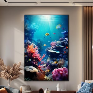 Under Sea Tempered Glass Wall Art | Aquarium Wall Decor | Glass Printing | Extra Large Wall Art | Ocean Glass |Housewarming Gift |Fish Glass