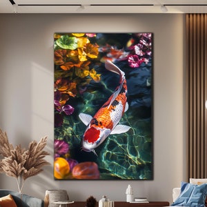 Koi Fish Tempered Glass Art | Japanese Koi Fish Wall Glass | Glass Printing | Koi Fish Wall Decor | Glass Large Wall Art | Animal Wall Art