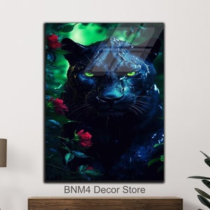 Tempered Glass Panther Wall Art | Black Panther Glass | Black Panther Abstract Wall Decor| Panther Wall Art | Animal Glass Art | Home Decor