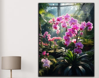 Tempered Glass Purple Orchid Wall Art | Pink Orchid Glass Art | Extra Large Wall Art | Flowers Decor | Nature Glass Art |Purple Orchid Decor