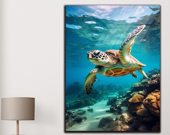 Muurkunst zeeschildpad van gehard glas| Glasdecoratie zeeschildpad| Grote muurkunst | Muurkunst dieren| Zeedieren dier glas | Inwijdingsfeest cadeau