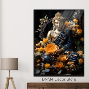 Tempered Glass Buddha Wall Art | Hindu Wall Art | Housewarming Gifts | Buddhism Wall Decor | Wall Hanging | Large Wall Art | Lotus Flower