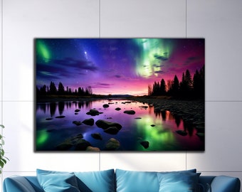 Northern Lights Tempered Glass Wall| Housewarming Gift | Wall Hangings | Unique Landscape | Starry Sky Glass | Large Wall Art | Gift for Her