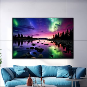 Northern Lights Tempered Glass Wall| Housewarming Gift | Wall Hangings | Unique Landscape | Starry Sky Glass | Large Wall Art | Gift for Her