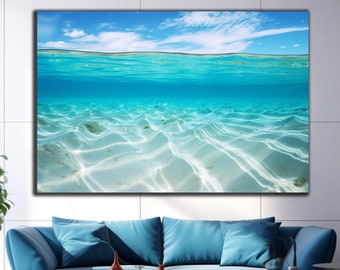Sea View Tempered Glass Wall Art | White Sandy Beach Wall Decor | Glass Print | Large Wall Art | Housewarming Gift | Ocean Island Wall Art