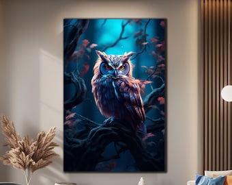 Tempered Glass Owl Wall Art | Mysterious Owl Glass | Abstract Wall Decor | Animal Wall Art | Large Glass Art | Housewarming Gift|Forest Bird