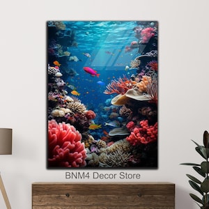Tempered Glass Under Sea Wall Art | Aquarium Wall Decor | Glass Printing | Extra Large Wall Art | Ocean Glass | Fish Wall Art Under Sea Art