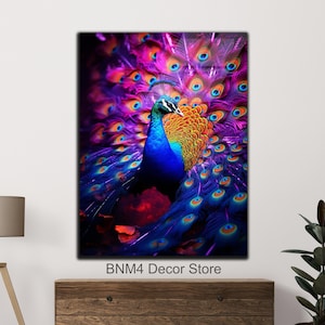 Tempered Glass Peacock Wall Art | Purple Peacock Glass | Peacock Abstract Decor | Peacock Portrait Wall Art | Animal Glass Art |Pink Peacock