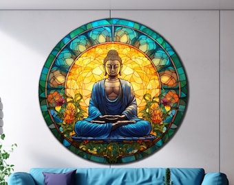Buddha Tempered Glass Art | Buddha Round Glass | Buddha Glass Paint | Wall Hanging | UV Printed Round | Gift for Her | Buddhism Wall Decor