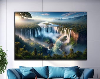 Tempered Glass Wall Art | Waterfall Paradise Glass Decor |Large Wall Art | Nature Glass Art | Landscape Wall | Housewarming Gift |Forest Art