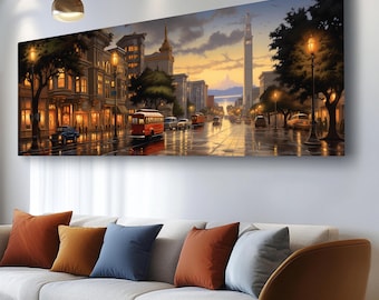 San Fransisco Glass Wall Art- Night Street Scene Wall Decor-Abstract Glass Art-Panoramic Wall Art-Tempered Glass Art-Glass Printing Wall Art