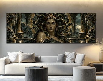 Medusa Glass Art, Greek Mythology Glass Decor, Gorgon Wall Art, Dark Fantasy Wall Decor, Tempered Glass Art, Extra Large Panoramic Wall Art