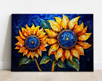 Arte de pared de girasol de vidrio templado / Impresión de campo de girasoles en vidrio / Arte de pared grande / Arte de pared de flores / Arte de vidrio natural / Regalo de inauguración de la casa
