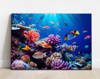 Tempered Glass Under Sea Wall Art | Aquarium Wall Decor | Glass Printing | Extra Large Wall Art | Ocean Glass | Fish Wall Art Under Sea Art