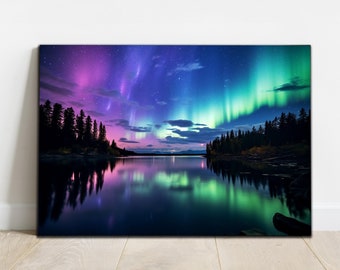 Northern Lights Tempered Glass | Northern Lights Print | Wall Hangings | Unique Landscape | Starry Sky Glass| Large Wall Art |Lakeside Decor