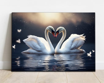 Tempered Glass White Swans Wall Art | Swans Glass | Wall Hangings | Nature Wall Art | Animal Glass Art | Housewarming Gift |Love Swan Couple