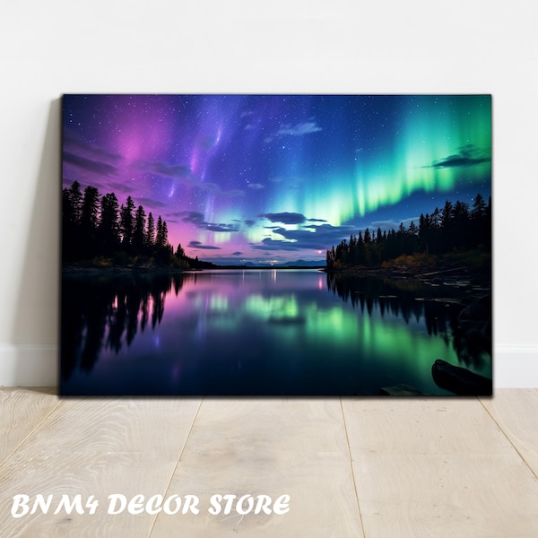 Northern Lights Tempered Glass | Northern Lights Print | Wall Hangings | Unique Landscape | Starry Sky Glass| Large Wall Art |Lakeside Decor