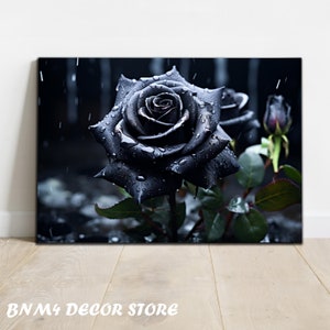 Tempered Glass Black Rose Art | Black Rose Glass | Wall Hangings | Raindrops on the Rose | Flowers Wall Art | Natural Wall Decor |Home Decor