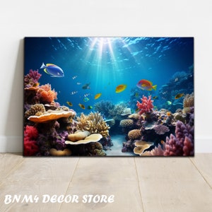 Tempered Glass Under Sea Wall Art | Aquarium Wall Decor | Glass Printing | Extra Large Wall Art | Ocean Glass | Fish Wall Art Under Sea Art
