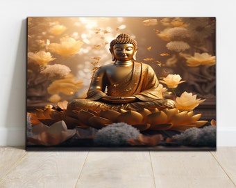 Buda de vidrio templado para pared, Buda dorado, hindú, regalo de inauguración de la casa, decoración budista, tapices, arte de pared grande