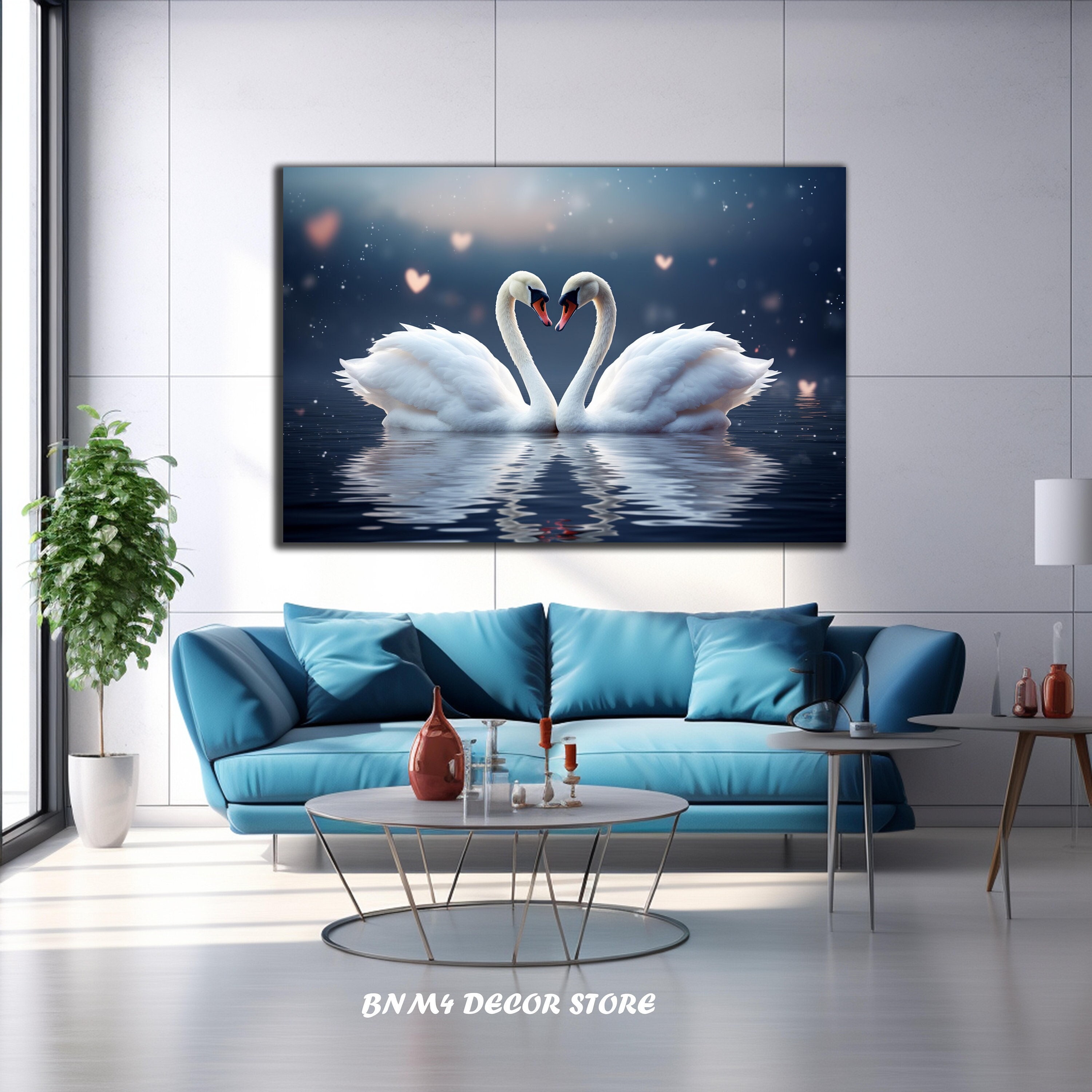 Tempered Glass Wall Art | White Swans Glass Print | Wall Hangings | Nature Wall Art | Animal Glass Art | Housewarming Gift |Love Swan Couple