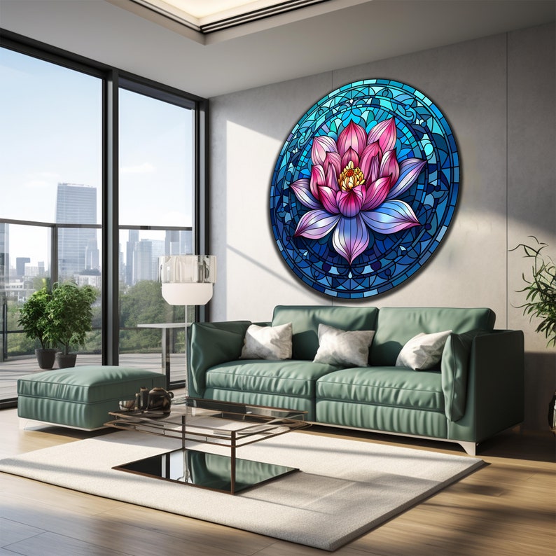 Tempered Glass Lotus Wall Art | Lotus Stained Round | Wall Hangings ...