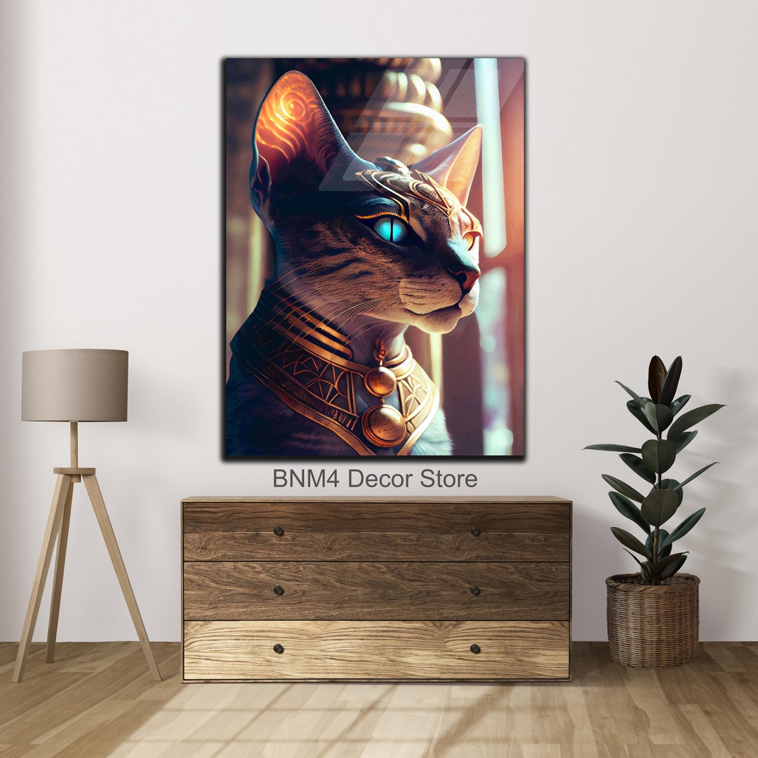 Tempered Glass Egyptian Cat Wall Art Cat Pharaoh Wall Decor ancient