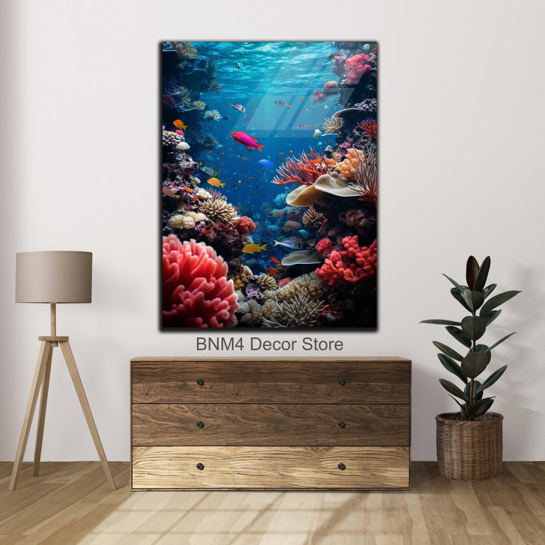 Tempered Glass Under Sea Wall Art Aquarium Wall Decor Glass Printing Extra Large Wall Art Ocean