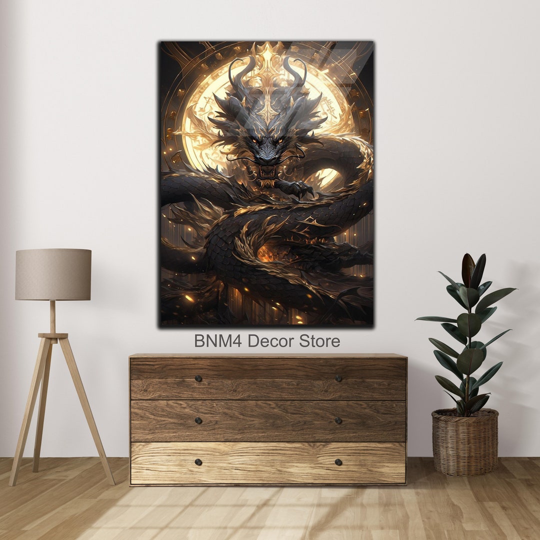 Tempered Glass Wall Art Black Dragon Glass Black Dragon Abstract Wall Decor Housewarming Gift