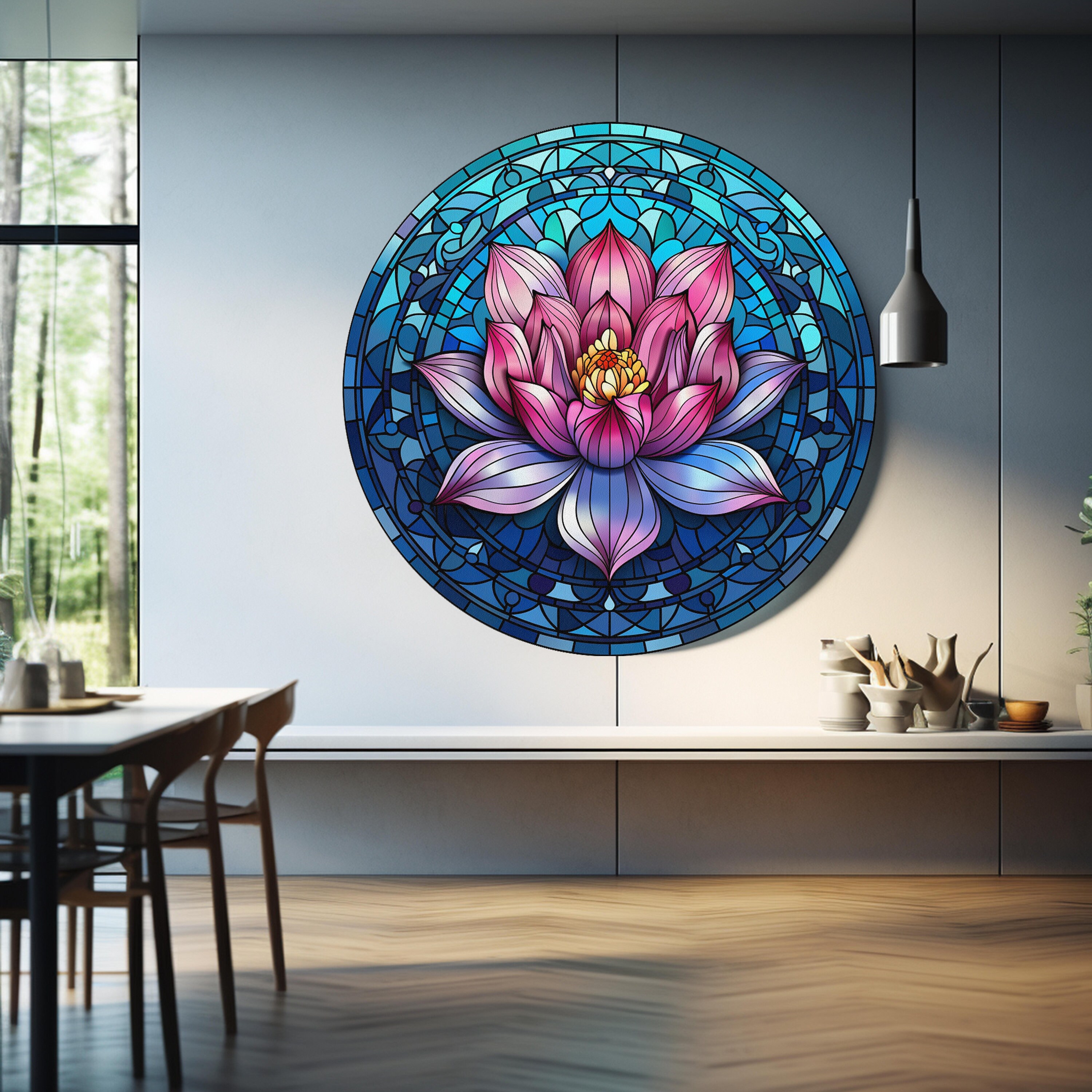 Tempered Glass Lotus Wall Art | Lotus Stained Round | Wall Hangings ...