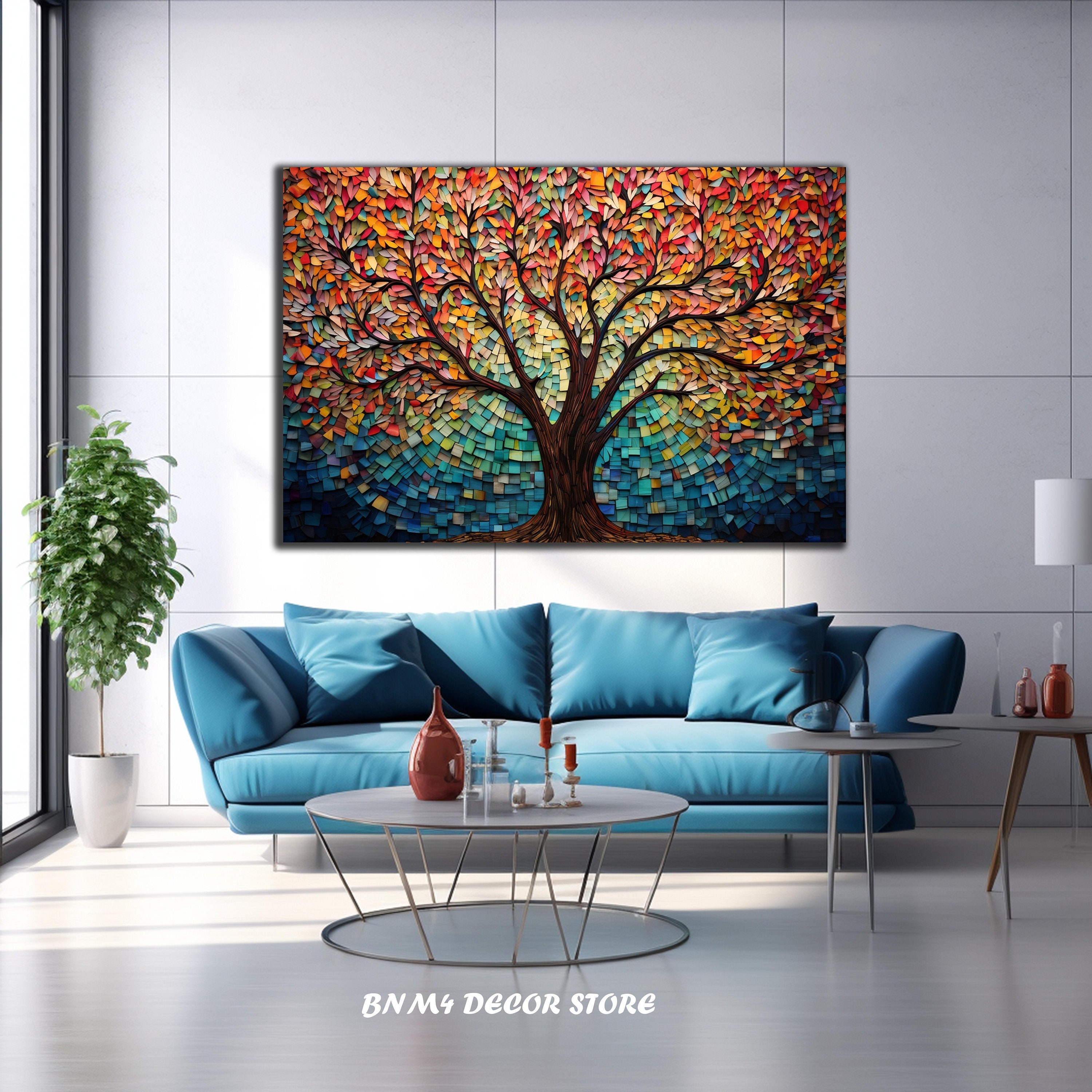 Tempered Glass Wall Art | Tree of Life Glass Decor| Stained Pattern | Life of Tree | Large Wall Art | Wall Hangings | Stained Pattern Image