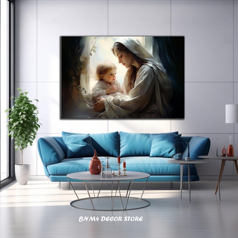 Tempered Glass Wall Art Virgin Mary and Jesus Glass Decor Catholic Wall