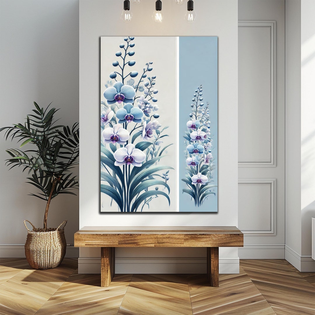 Tableau Décoratif Verre - Impression Orchidée Bleue Et Blanche - Art Murial Moderne - Taille Sur Mesure - Neuf