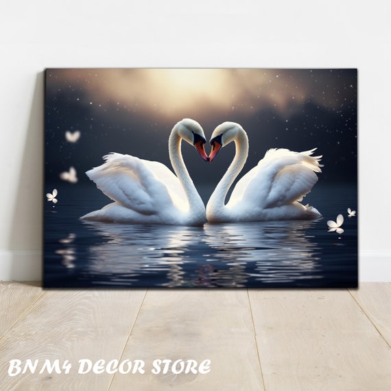Tempered Glass White Swans Wall Art | Swans Glass | Wall Hangings | Nature Wall Art | Animal Glass Art | Housewarming Gift |Love Swan Couple