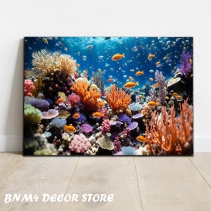 Tempered Glass Under Sea Wall Art | Aquarium Wall Decor | Glass Printing | Extra Large Wall Art | Wall Hanging | Fish Wall Art Under Sea Art