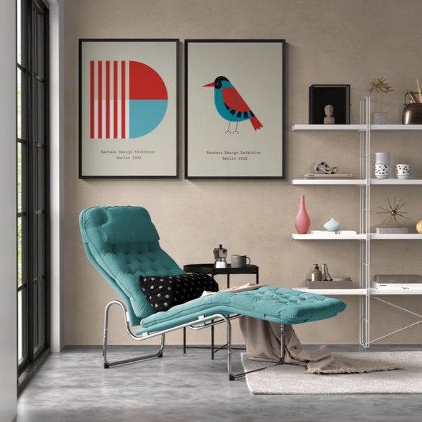 Stampe artistiche, per decorare le tue pareti, stile Bauhaus con animali stilizzati e motivi geometrici