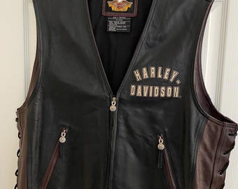 RARE Vintage Leather Vest With Tons of Harley Davidson Patches and