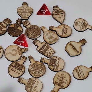 Wooden D&D Potion Tokens - Set of 15 Engraved Tokens