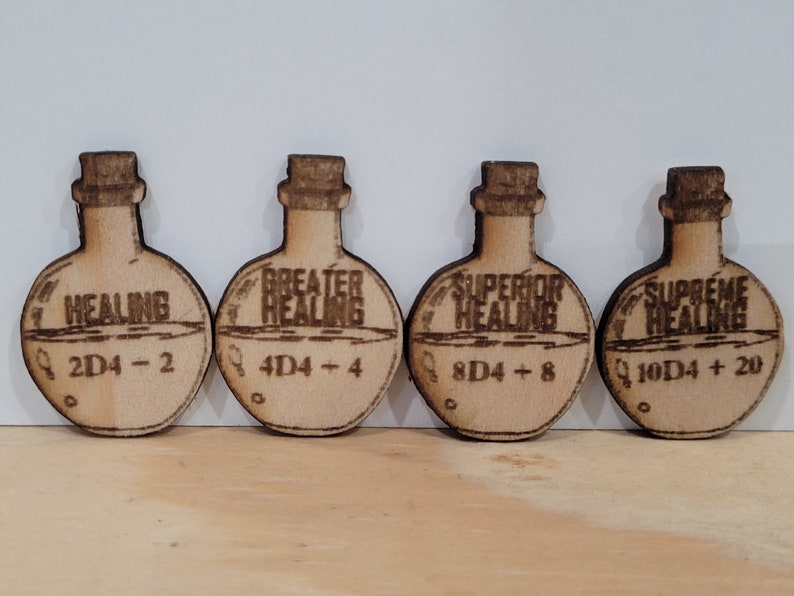Wooden D&amp;D Potion Tokens Set of 15 Engraved Tokens - Etsy