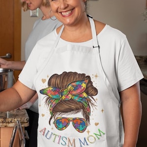 Autism Mom Apron with Autism MOM Graphic | Cooking Apron for Mom | Chef or Kitchen Apron Gift | Mother’s Day Autism Awareness Apron Gift