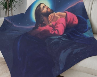 Jesus Sherpa Blanket, Personalized Blanket, Custom Blanket, Warm Fluffy Blanket, Religious Blanket, Jesus Blanket