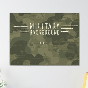 MILITARY BACKGROUND text with Stars Graphics on a Canvas Gallery Wraps, Military Wall Decor, Custom Wall Art, Personalized Wall Art