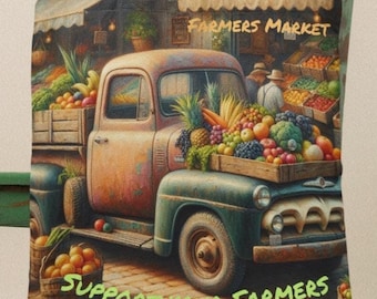 Farmers Market Tote Bag, Reusable Support Your Farmers Tote Bag, Multi-Pocket Farmers Market Bag, Grocery Bag, Canvas Tote Bag, Book Bag