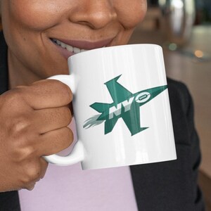 Green Jet  Graphic with NY text on White Coffee Mug, Custom Mug, Coffee Lovers Mug, Coffee Mug, Coffee Aficionado, Gift for him