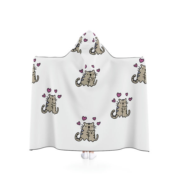 Cat With Baby on Hooded Blanket, Cat Cape Blanket, Cat With Baby